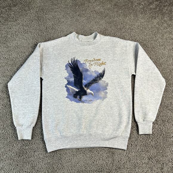 Vintage Freedom In Flight Sweatshirt Mens Medium Bald Eagle Air Waves USA 90s - Picture 2 of 15